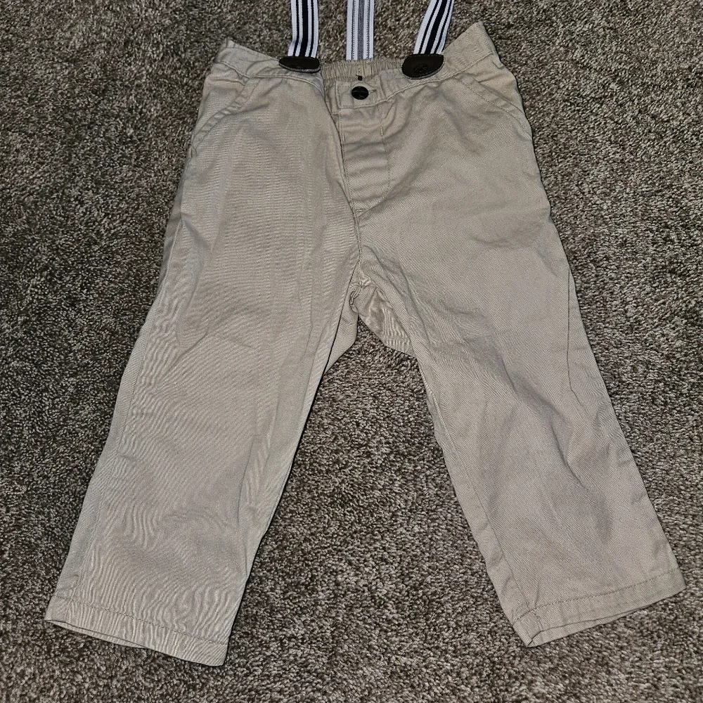 Janie and Jack - Khaki Pants with Suspenders - 12 to 18 Months